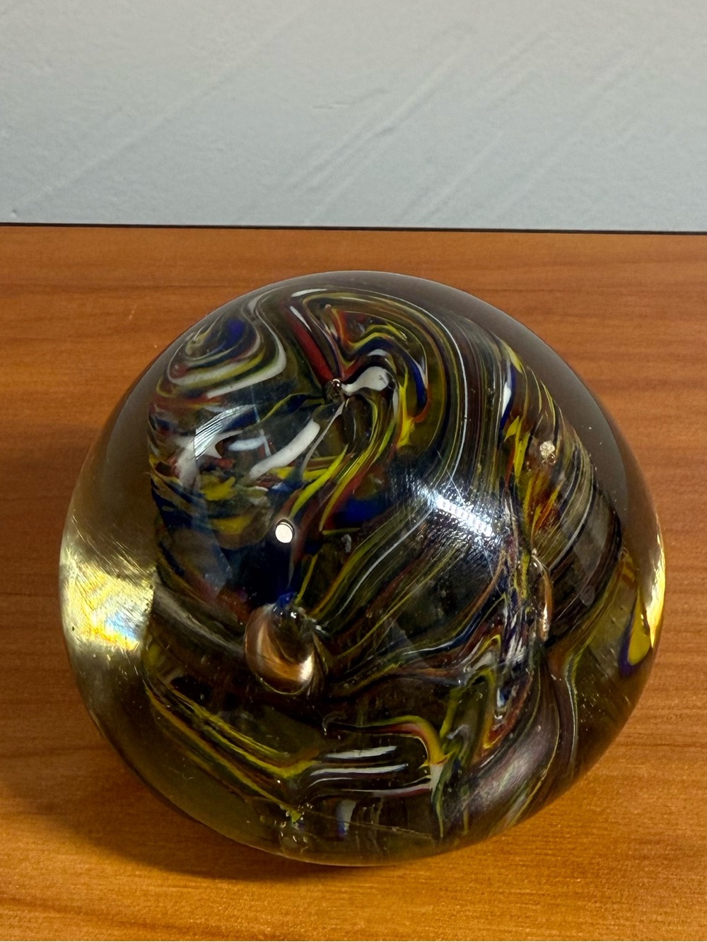 Handblown Glass Paperweight Ball Colorful Controlled Bubbles‎
